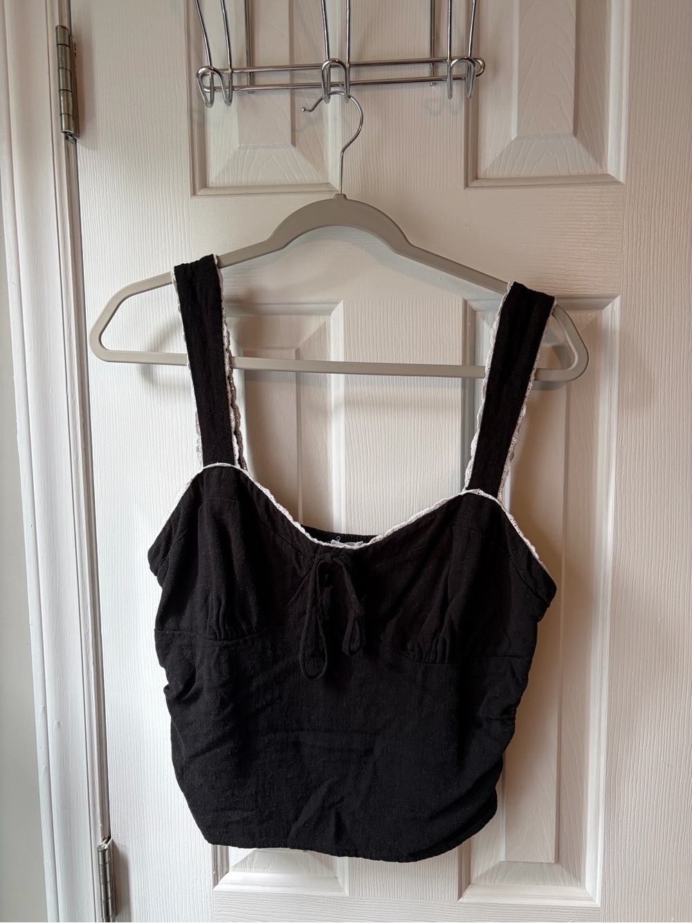 Sienna Sky Crop Top - Black with White Eyelet Trim